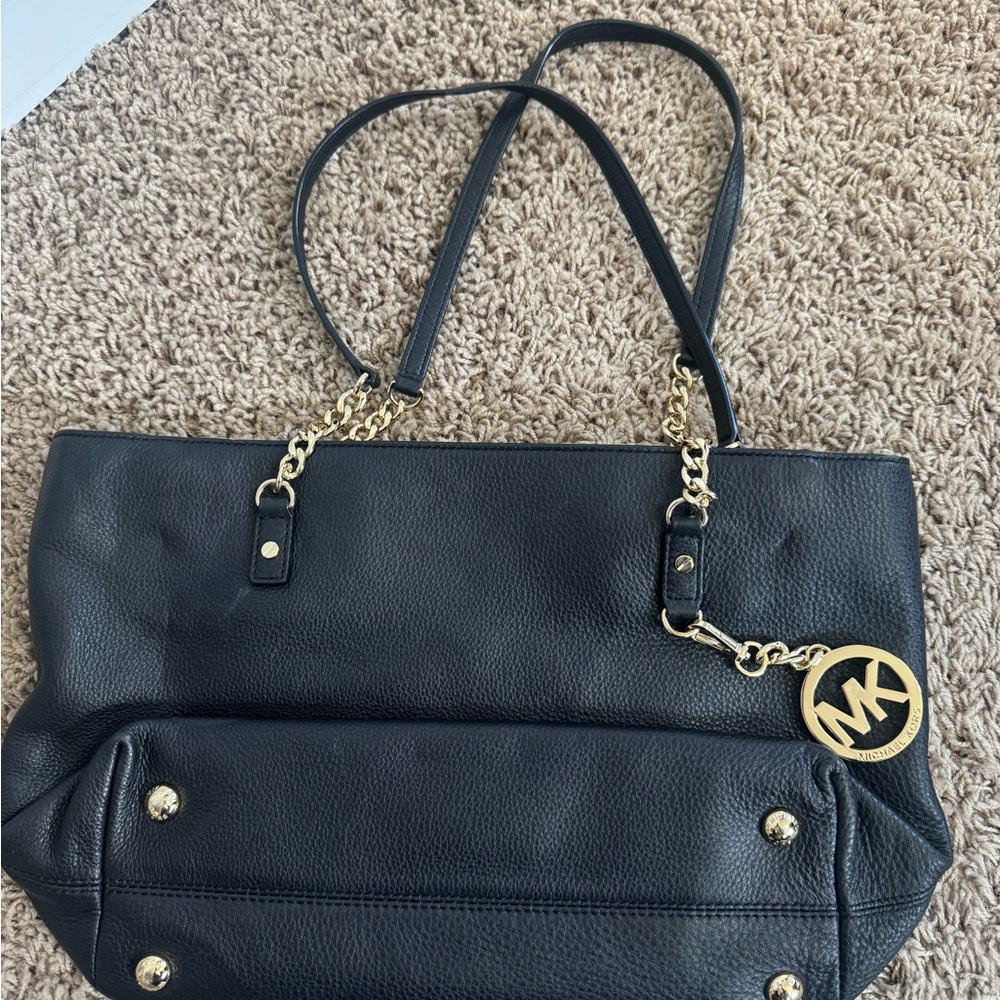 Michael Kors Black Shoulder Bag with Gold Accents